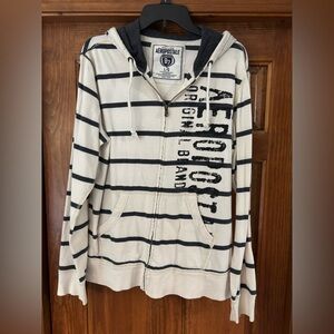 Aeropostale Ivory & Charcoal Zip Hoodie Large